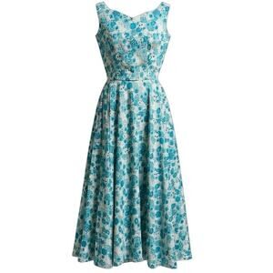 Vintage Floral Tea Half Circular Midi Dress
